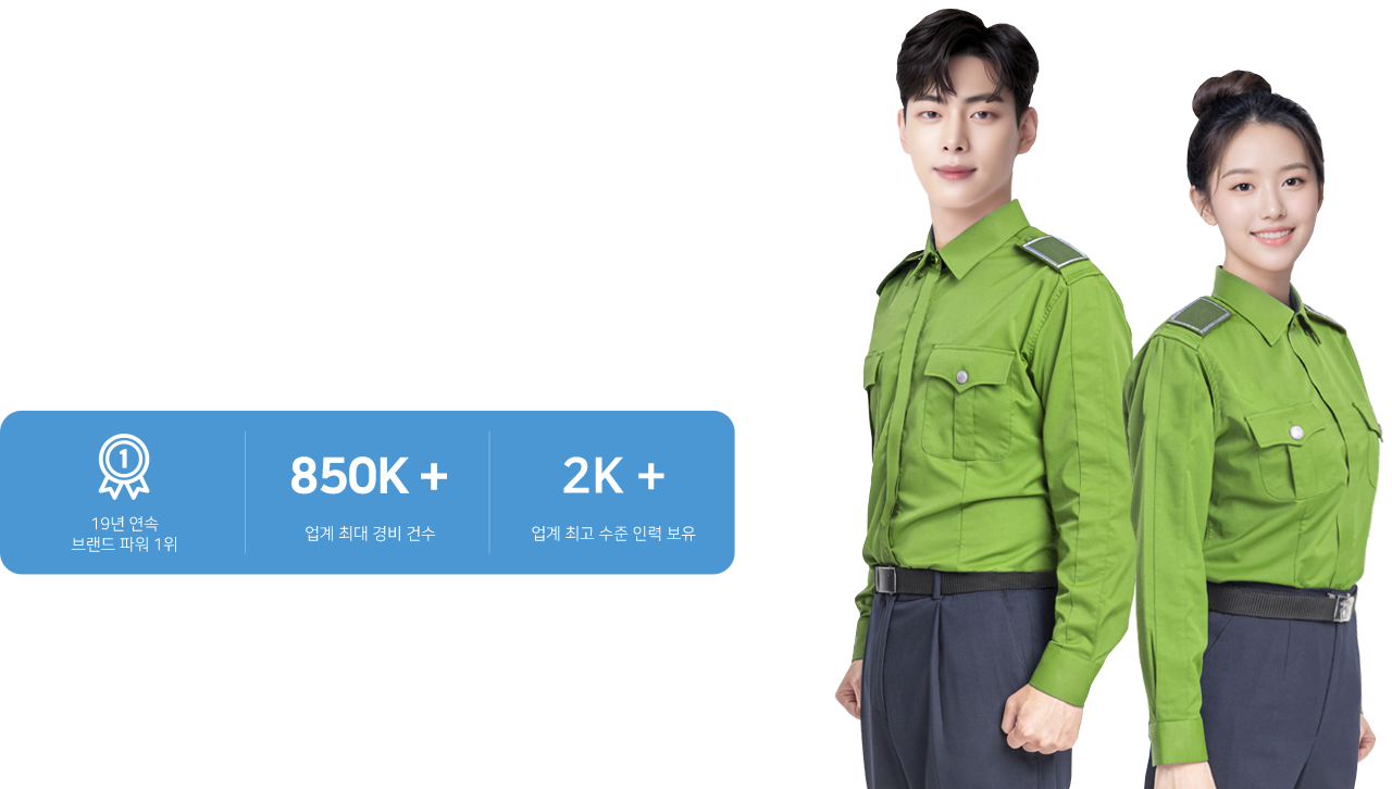 압도적인 보안 서비스, 점유율 1위 에스원! 19년 연속 브랜드 파워 1위, 85만건 이상의 업계 최대 경비 건수 , 2천건 이상의 업계 최고 수준 인력 보유